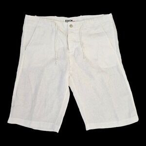 BENSON NYC 100% Linen Quiet Luxury Resort Preppy White Bermua Shorts sz L
